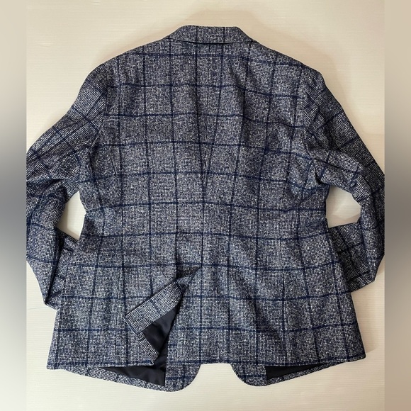 SUISTUDIO • Cameron Single Breasted Wool Blend Blazer Blue Check Size 46R US 18 - Picture 14 of 14